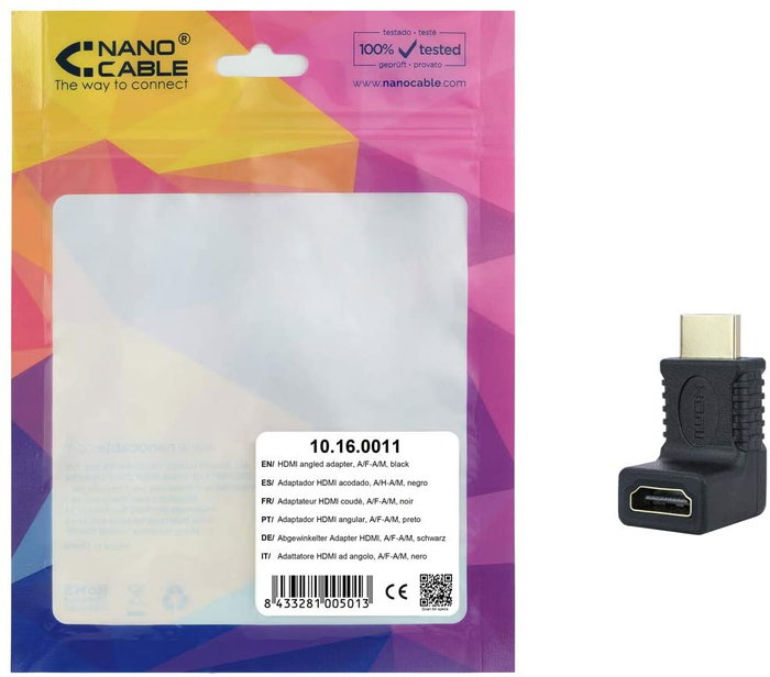 Nanocable Adaptador HDMI Acodado Macho a Hembra 10.16.0011 Negro